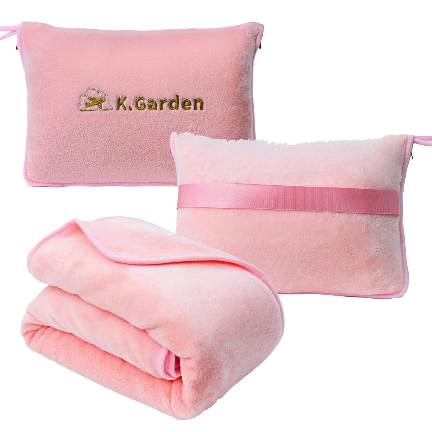 Travel Cooling Blanket and Pillow- Soft 2 in 1 Airplane Compact Flight Essentials Car Pillow Travelers Gifts Accessories Compact Pack Blanket for Any Travel with Luggage Backpack Strap,Pink
