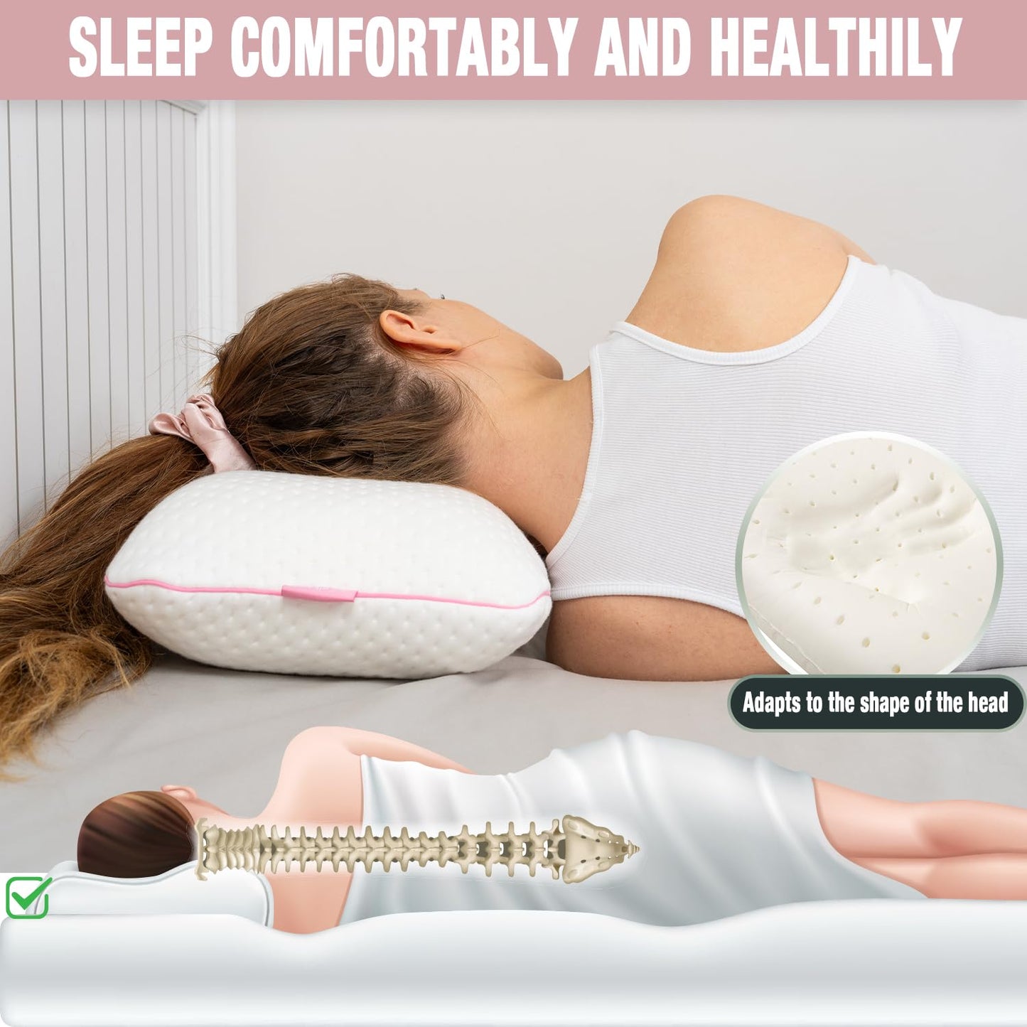 alkamto Travel & Camping Comfortable Memory Foam Pillow – Easy to Carry Portable Bag – Temperature Regulating Pillow Case (Pink + Extra Cover)