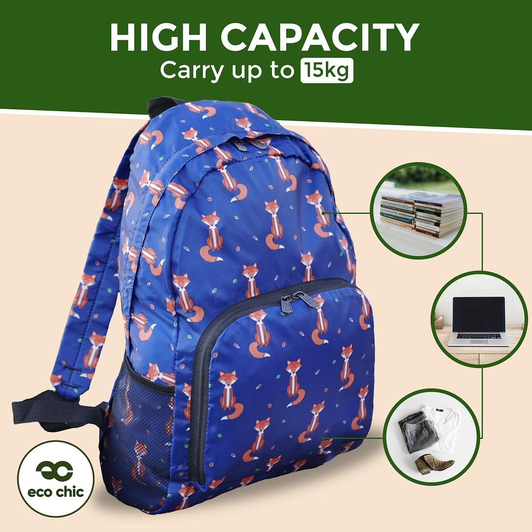 ECO CHIC Hiking Lightweight Packable Backpack - Foldable Daypack for Travel & Hiking & Outdoor Adventures - Waterproof Backpack from Recycled Materials (Floral Navy)