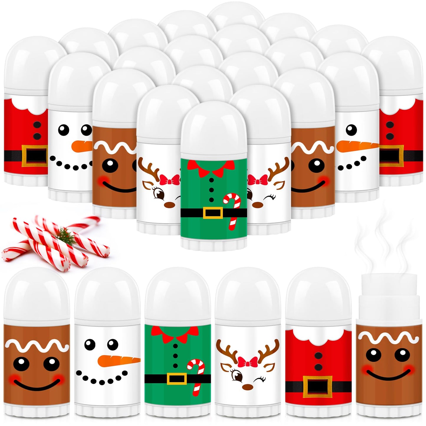 Sacubee 50 Pcs Christmas Peppermint Lip Balms Gifts Bulk, Mini Candy Scented Lip Moisturizer Xmas Party Stocking Stuffer Thank You Appreciation Gift for Women Coworker Staff Homeless (Xmas Character)