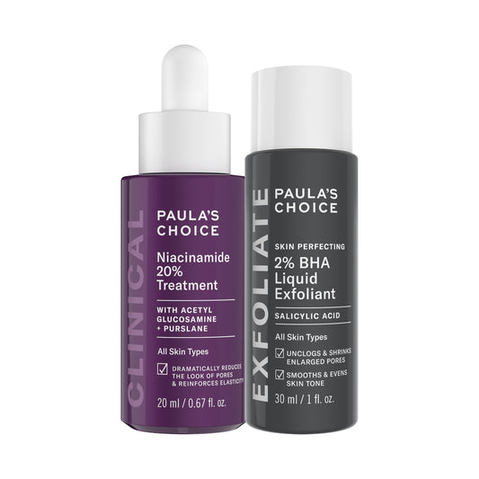 Paula’s Choice CLINICAL 20% Niacinamide Serum Treatment + Travel Size 2% BHA Salicylic Acid Liquid Exfoliant Duo, Set of 2