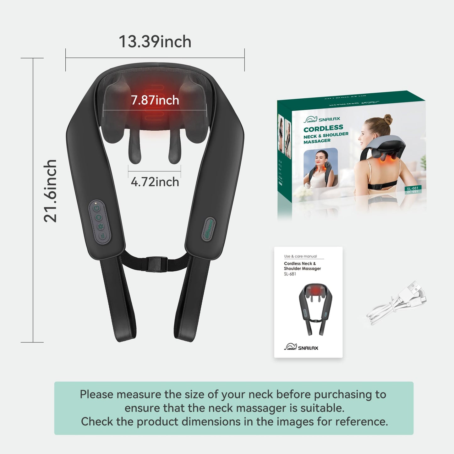 Snailax Cordless Neck Shoulder Massager with Heat for Pain Relief Deep Tissue, Upgarded 4D Kneading, Shiatsu Back Neck Massager Pillow for Neck, Shoulders Back, Gifts for Men Women Mom Dad