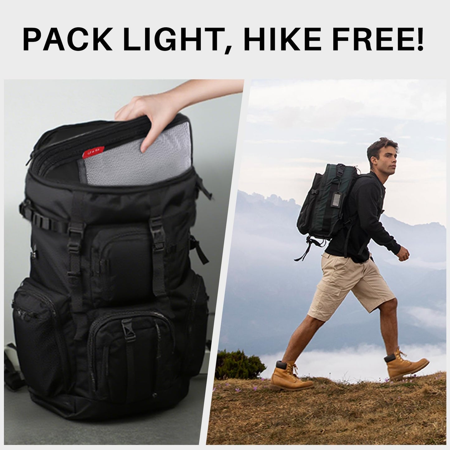 Compression Packing Cubes for Travel Essentials, 2 Set Suitcase Organizers for Luggage Carry on, Large Lightweight Compressible Expandable Mesh Travel Cubes by U+U, Black