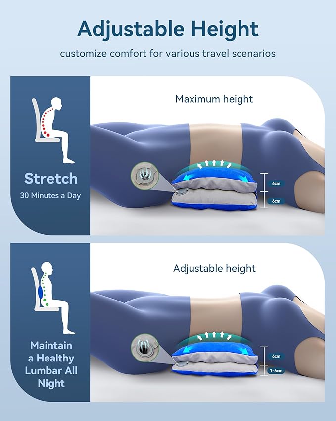 JefDiee Lumbar Support Pillow with Memory Foam and Washable Cover Travel Lumbar Pillow for Car, Office Chair Back Support Office Chair Back Support for Reducing Lower Back Pain(Azure, Standard)