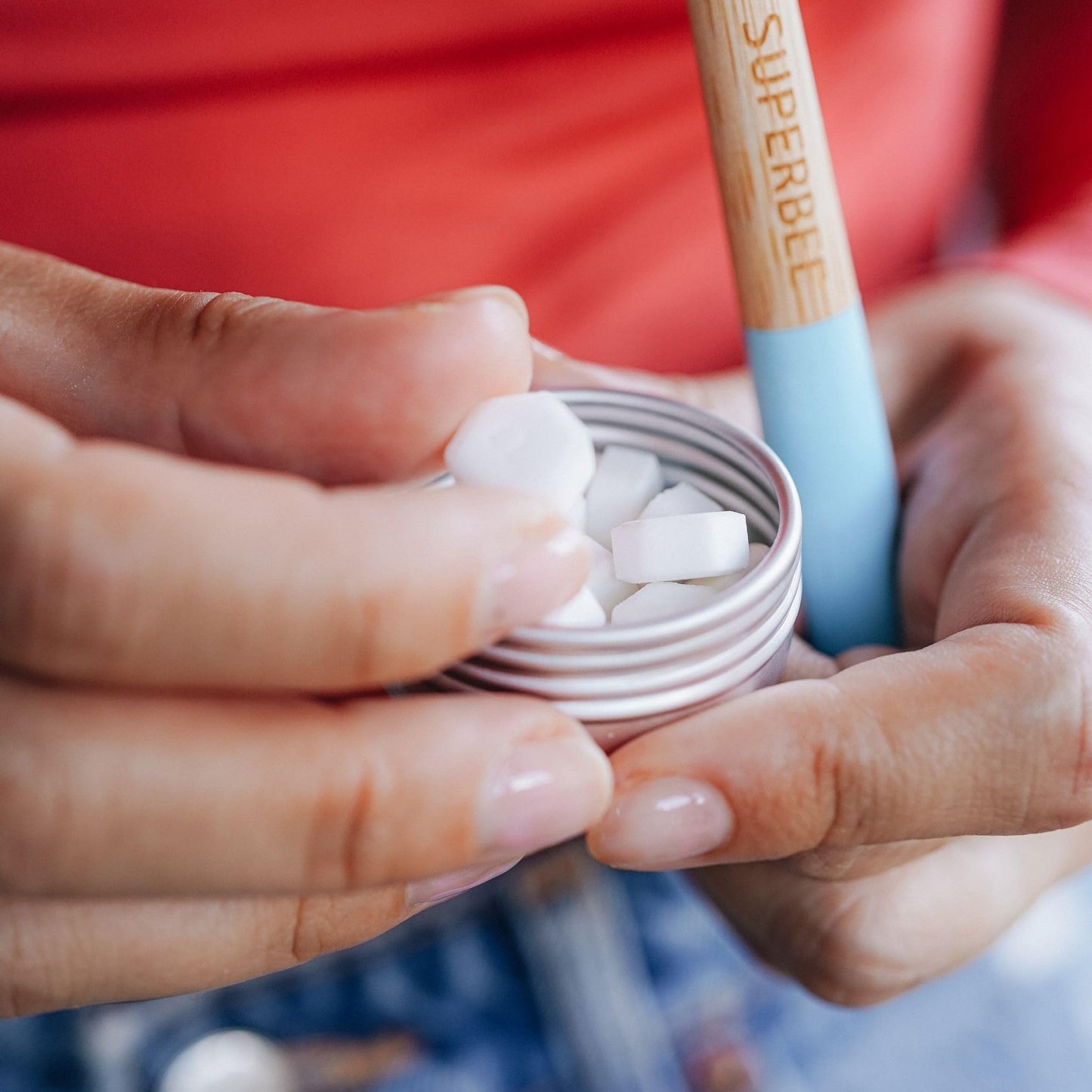 SuperBee Family kit with Dentos Toothpaste Tablets 300 tabs, Natural Floss, Soft Bristles Bamboo toothbrushes - Fluoride Free & Eco Friendly, Housewarming Gift Christmas Plastic Free