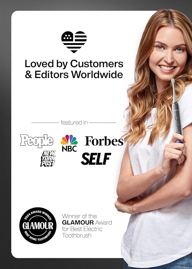 Aquasonic Vibe Series Ultra-Whitening Toothbrush – ADA Accepted Electric Toothbrush - 8 Brush Heads & Travel Case – 40,000 VPM Motor & Wireless Charging - 4 Modes w Smart Timer – Charcoal Metallic