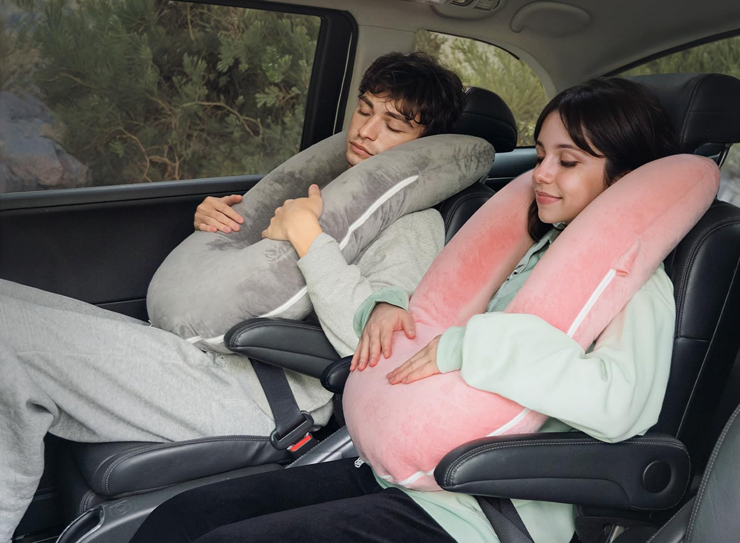 QUEEN ROSE Travel Pillow for Car Sleeping, Adjustable Length, Neck Support Pillow for Road Trips, for Adults & Kids, Soft Velvet, Grey