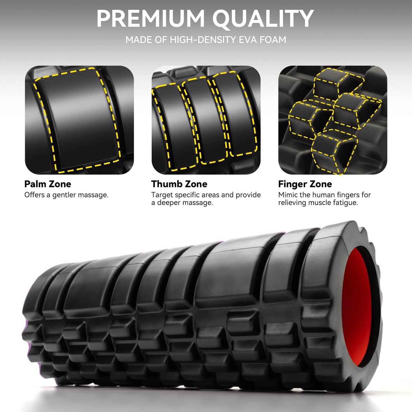 Krightlink Foam Roller for Deep Tissue Massager, 13" High Density Exercise Patented Roller for Muscle Massage and Myofascial Trigger Point Release Back Roller for Fitness, Yoga and Pilates (Black)