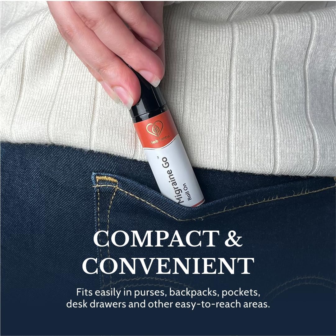 Herb Tantra Migraine Go Roll On | Headache Roll On Stick | Essential Oil Blend of Eucalyptus, Rosemary, Peppermint & Lavender | 100% Pure and Natural