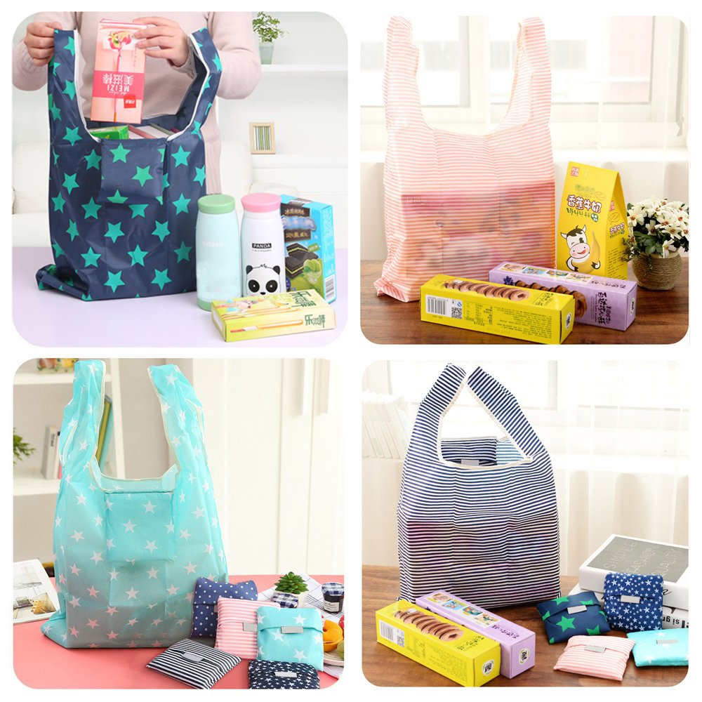 Kaxich Reusable Grocery Shopping Bags - Foldable Eco-friendly Shopper Tote Bags (4 Pack) Waterproof & Machine Washable