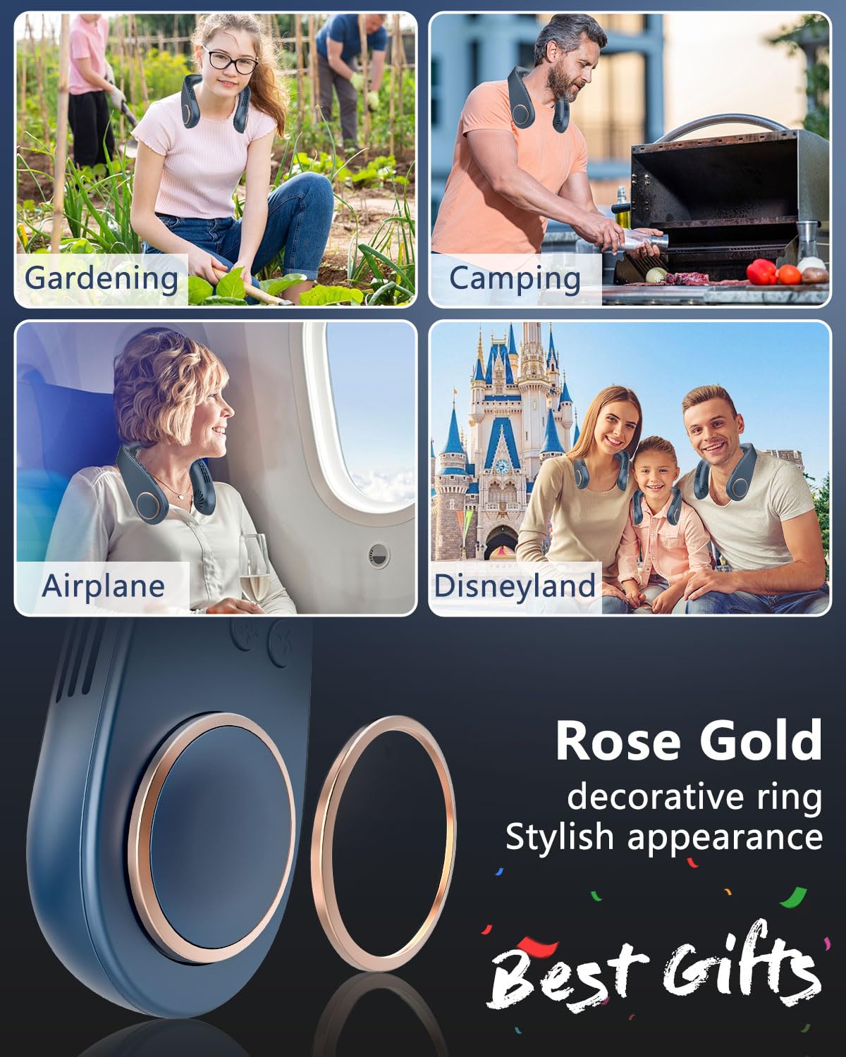 Neck Fan with Cooling Plate,5500mAh Neck Fans that Blow Cold Air Rechargeable Battery Operated,USB-C Bladeless Air Conditioner Cooling Plate AC Cooler,Quiet Head Wearable Hangs Around Neck Device Blue