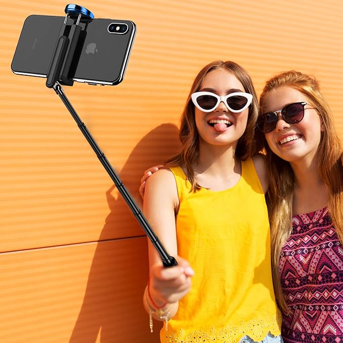 ATUMTEK Selfie Stick Tripod, 3-in-1 Extendable Aluminum Phone Tripod with Detachable Bluetooth Remote, Compatible with iPhone 17/16/15/14/13/12/11/11 Pro/XS Max/XR and Samsung Smartphones, Blue