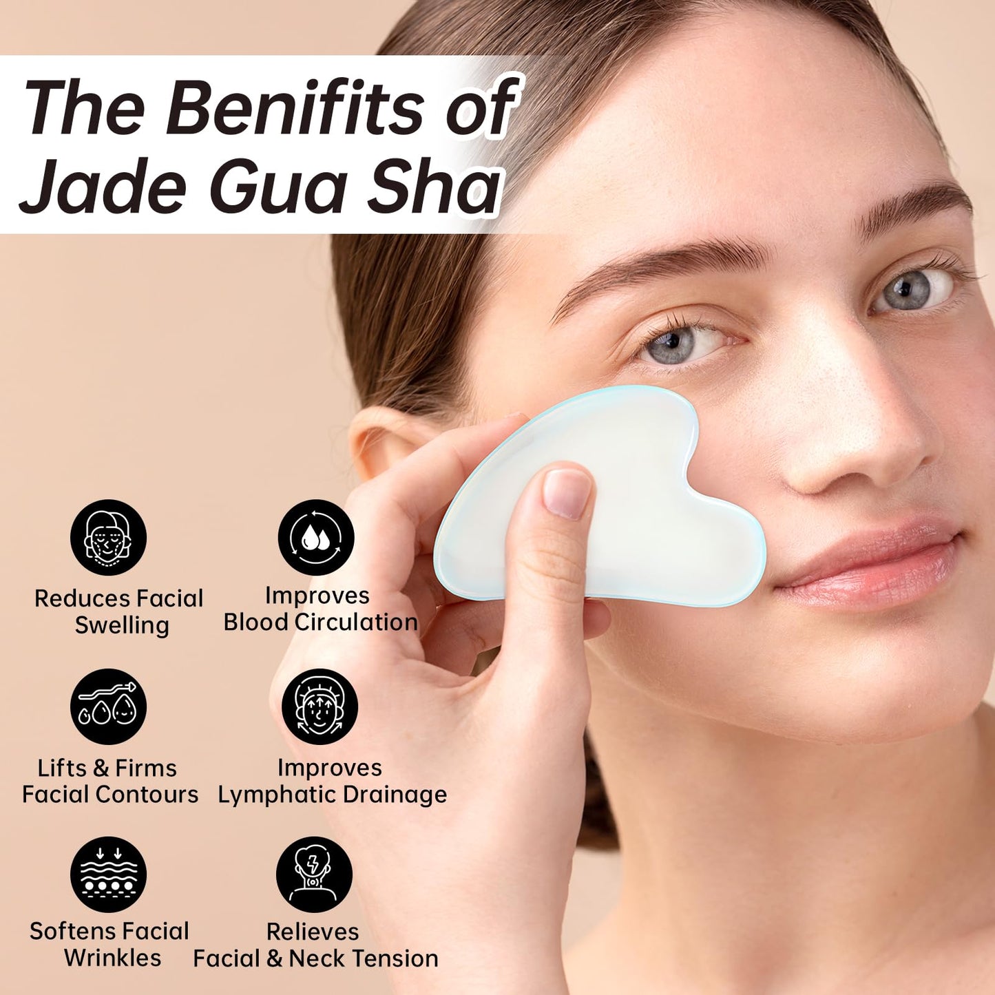 Olaemuo Opal Gua Sha and Face Roller, Real Jade Gua-Sha Stone Facial Tools Set for Reduce Puffiness, Body Guasha Tool for Relieve Neck Tension, SinkCare Beauty Massager as Present for Women,Opal