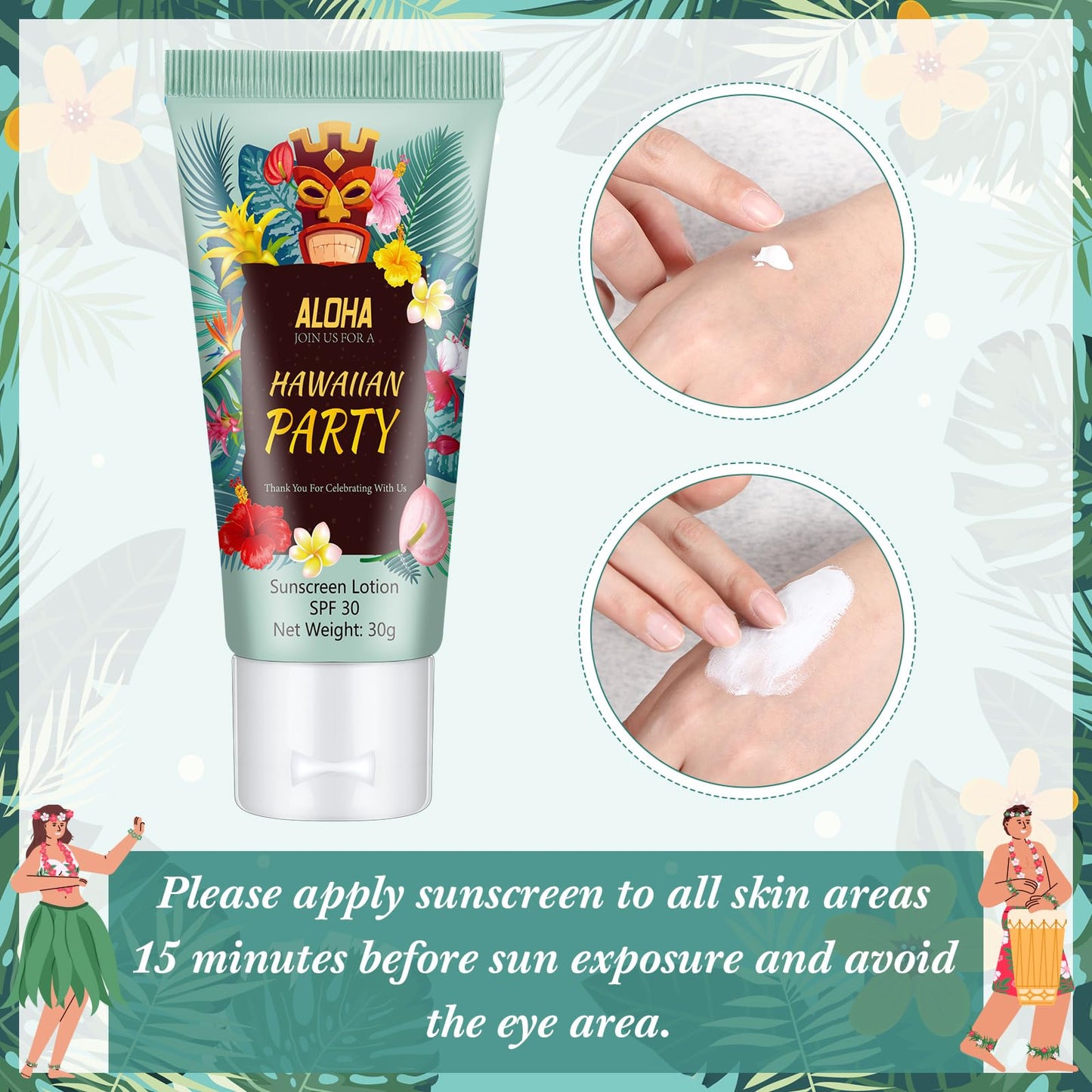 Dansib 12 Pcs Mini Sunscreen Bulk for Summer Travel Size SPF 30 Water Resistant Sunscreen Lotion Bulk for Thank You Gifts Wedding Bridal Shower Favors for Wedding Party(White Cream,Hawaiian Party)