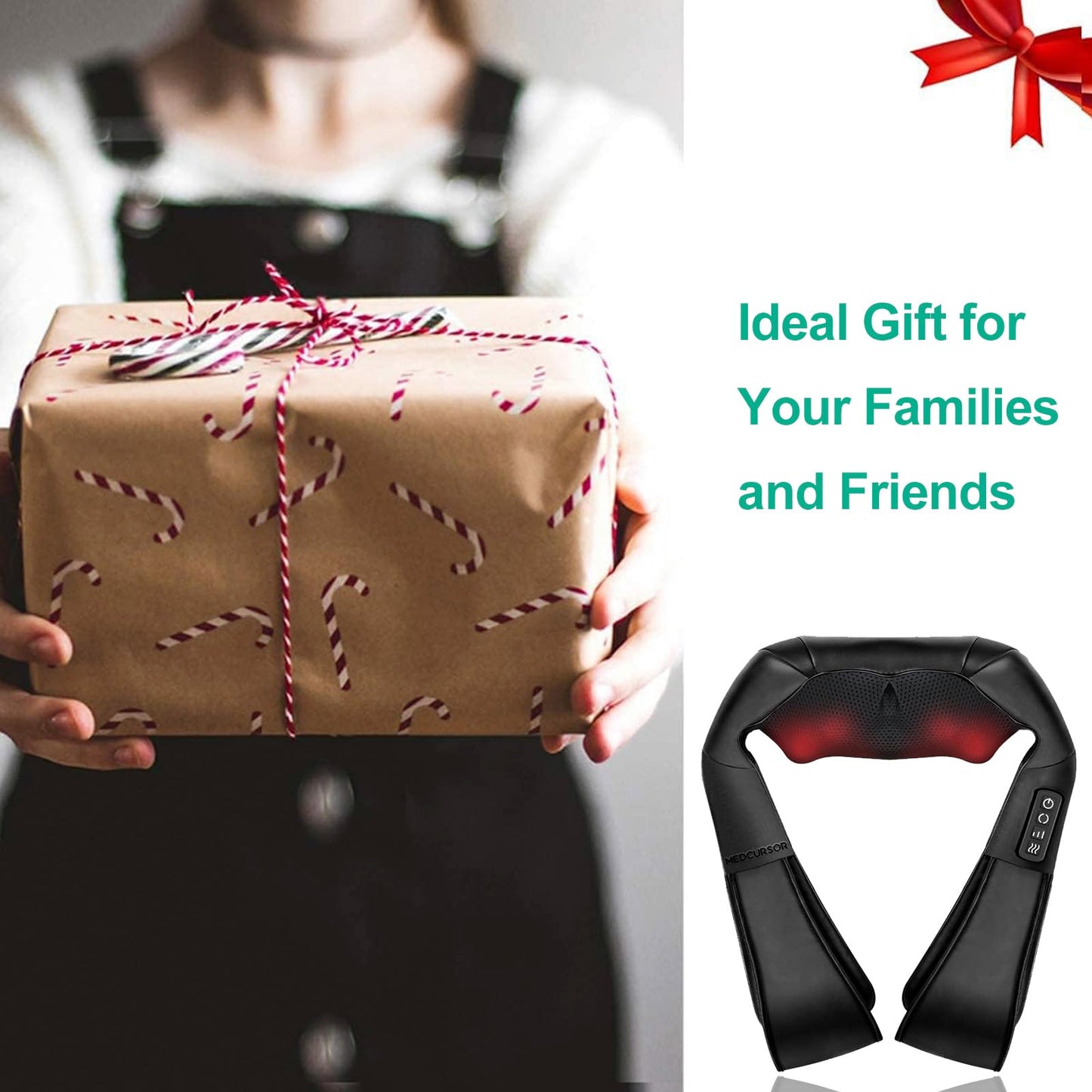 Medcursor Neck Massager, Portable Electric Neck and Back Massager with Heat, Deep Tissue 3D Kneading Pillow for Muscle Pain Relief, Ideal Father’s Day Gift, Not Cordless