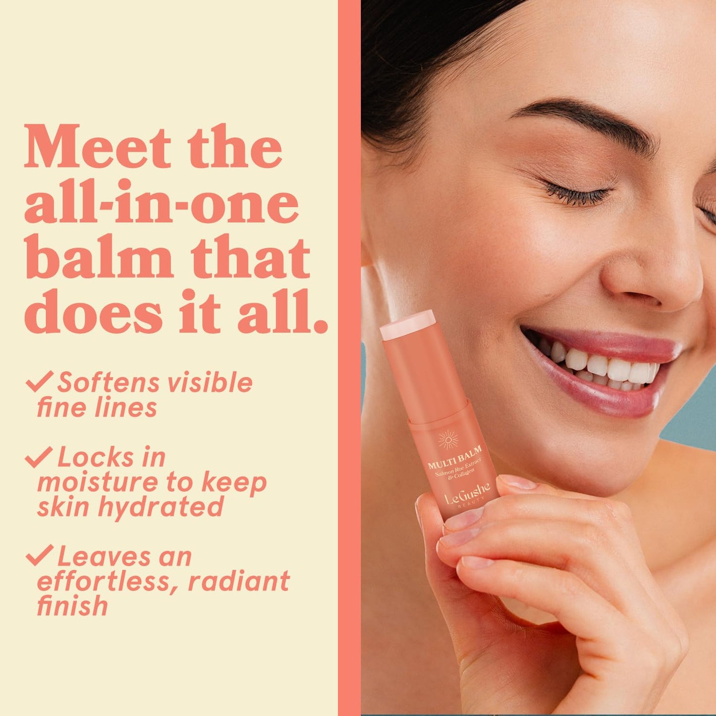 LE GUSHE All-in-One Face Balm Stick - Under Eye Brightener, Anti-Aging Under Eye Balm Stick with Salmon Roe Extract & Collagen - For Fine Lines & Wrinkles - Use on Face, Forehead, Neck