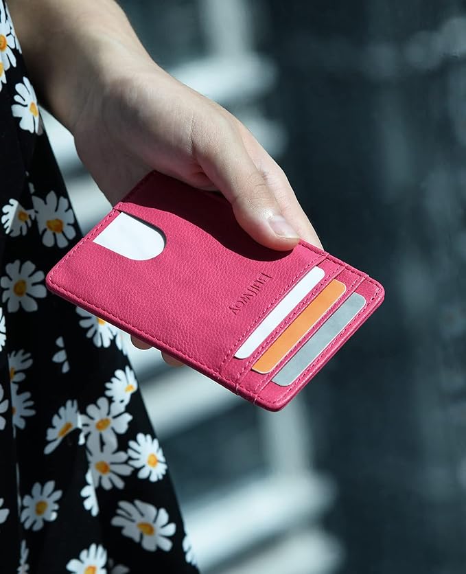 Buffway Mens Slim Wallet, Minimalist Thin Front Pocket Leather Credit Card Holder with RFID Blocking for Work Travel