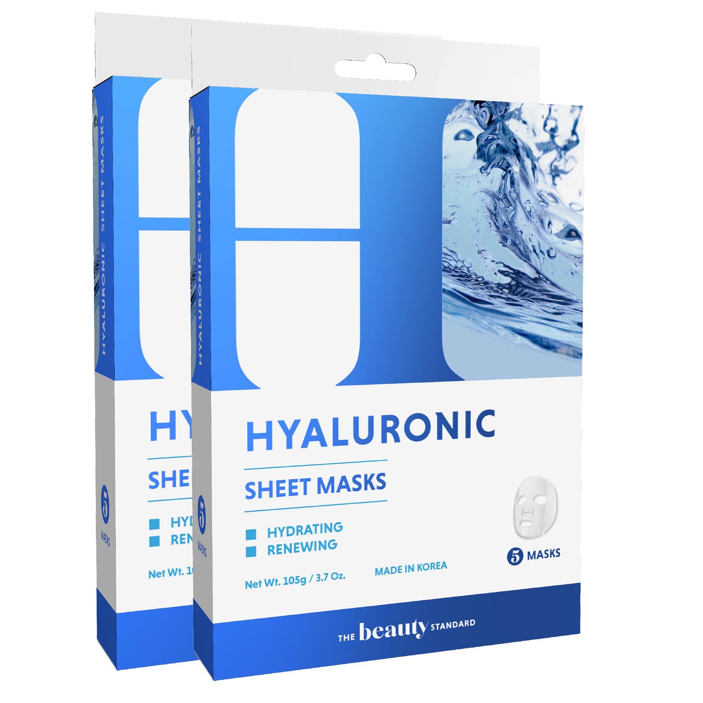 The Beauty Standard Hyaluronic Acid Sheet Face Mask - Skin Firming, Anti-Aging, Moisturizes & Plumps Skin - Dermatologist Tested, Cruelty-Free Korean Skin Care for All Skin Types - 5 Masks (2 Pack)