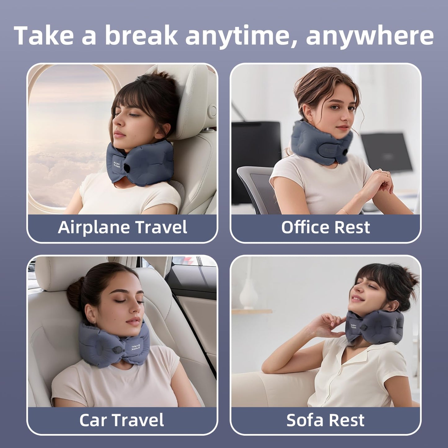 EVERY THINK Inflatable Travel Pillow - Travel Pillow for Long Flight, Inflatable Neck Pillow for Traveling, Pocket Blow Up Pillow for Airplane, Bus, Train, Car, Office, Home (Navy Blue)