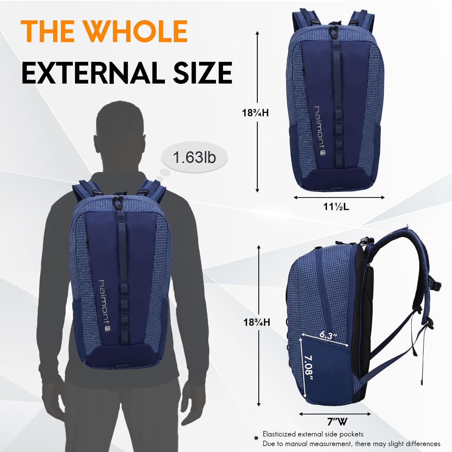 Haimont 25L Small Travel Backpack with 3 Compartments for Men Women, Water Resistant Lightweight Commuter Hiking Camping Day Pack, Navy Blue