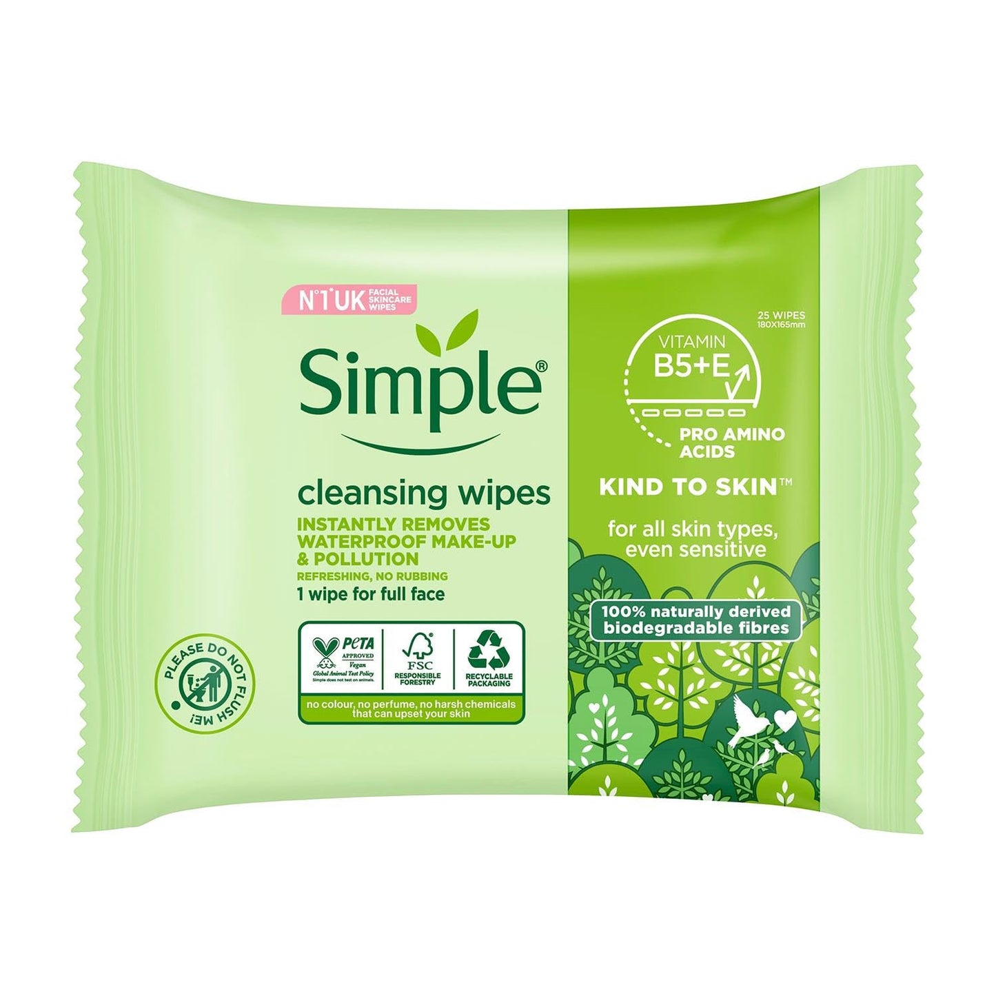 Simple Kind to Skin Cleansing Facial Wipes, 25 Count (Pack of 6)