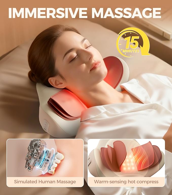 3-in-1 Heated Neck Traction Massage Pillow, Neck Massager for Pain Relief deep Tissue