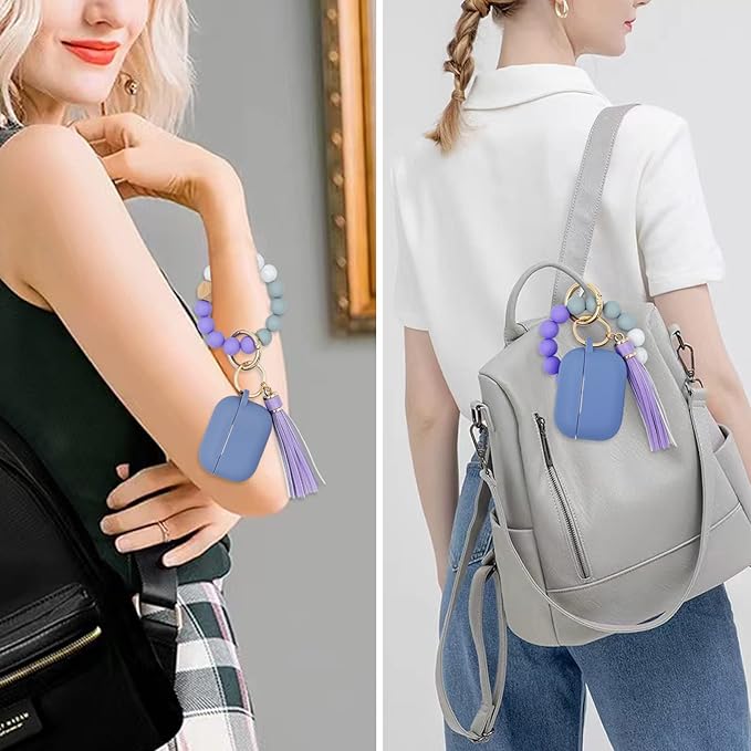 Compatible with Airpods Pro Soft Silicone Case Cover with Bracelet Keychain for Apple Airpod Pro 1st Generation Case for Women (Lavender Grey)