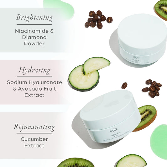 Hydrogel Rejuvenating Under Eye Patches, Mellow Eyes by PUR Beauty - Hydrates, Plumps & Brightens Under Eye - Hemp Seed Oil, Green Tea Extract, Kiwi Fruit Extract - Cruelty & Gluten Free - 30 Pairs