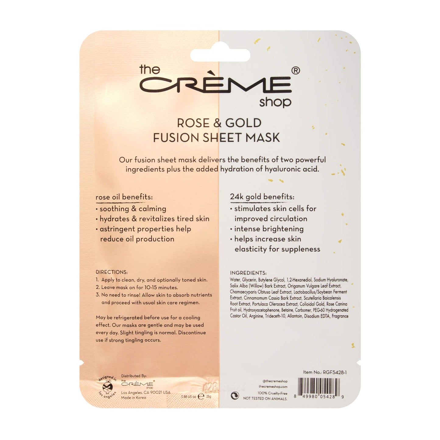 The Crème Shop Korean Skincare | Rose & Gold Fusion Face Sheet mask 5 Pack