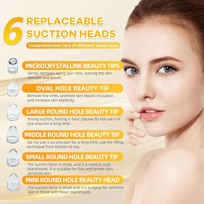 2025 Pore Vacuum with Camerafor, USB Rechargeable Blackhead Remover Vacuum,3 Levels Adjustable Pore Vacuum Blackhead Remover, 6 Suction Heads,Face Vacuum Pore Cleanser for Women & Men