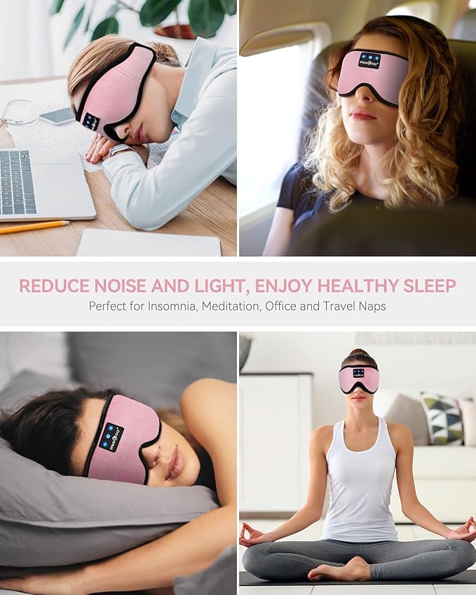 MUSICOZY 3D Bluetooth Sleep Mask with HD Stereo Sound, Wireless Sleep Headphones for Side Sleepers, Music Headband Eye Mask for Sleeping, Relaxation, Travel, Yoga, Cool Gadgets for Women Mom Girls