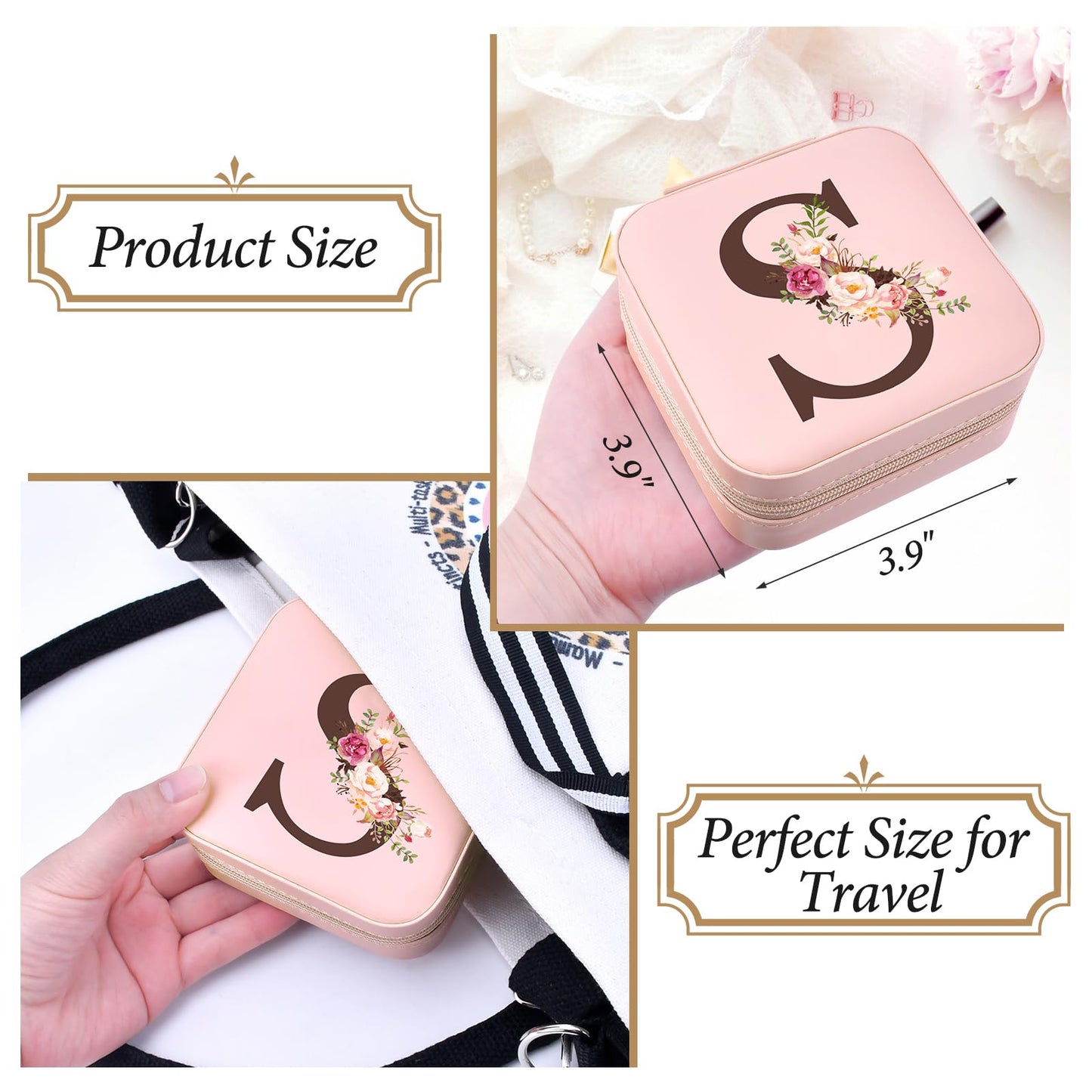 Travel Jewelry Case Box Organizer, Personalized Gifts for Women Wife Mom Aunt, Mothers Day Mom Gifts from Daughter Son, Bridal Shower Giftware for Women, Bridesmaid Proposal Unique Presents, Initial S