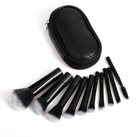 10 Pcs Travel Size Makeup Brushes Mini Makeup Brush Set with Pouch Portable On The Go Make up Brush Set Easy-taken Full Complete Function Cosmetic Brushes for Eyeshadow Eye Lipstick Foundation(Black)