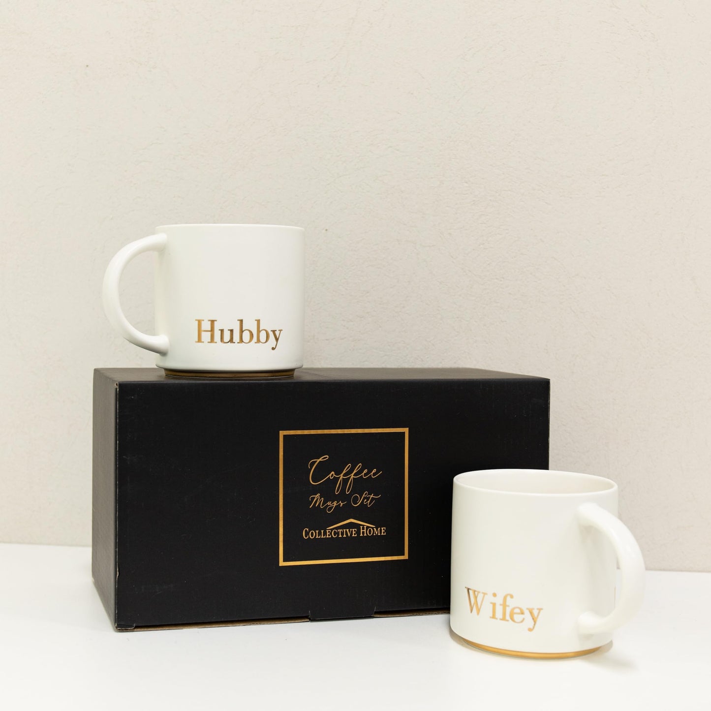 COLLECTIVE HOME - Mr. & Mrs. Ceramic Mugs, Wedding Gift Set, Perfect Luxury Couple's Gift, Elegant Design, Premium Ceramic, 2-Piece Set (Hubby & Wifey)
