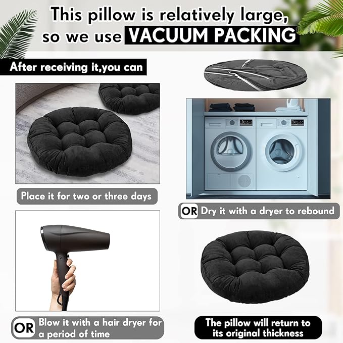 Jerify 8 Pcs Round Floor Pillows Cushions 22 x 22 Inch Large Flexible Seating Cushion Classroom Furniture Floor Pillow for Kids Adults Home Daycare Preschool Yoga Meditation Gift (Black)