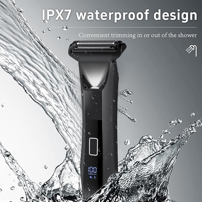 Body Trimmer for Men, Groin & Body Hair Trimmer, Ball Foil Shaver, Nose Hair Clippers, 3 in 1 Men's Waterproof Wet/Dry Groomer with Travel Case &Travel Lock, LED Display, Black