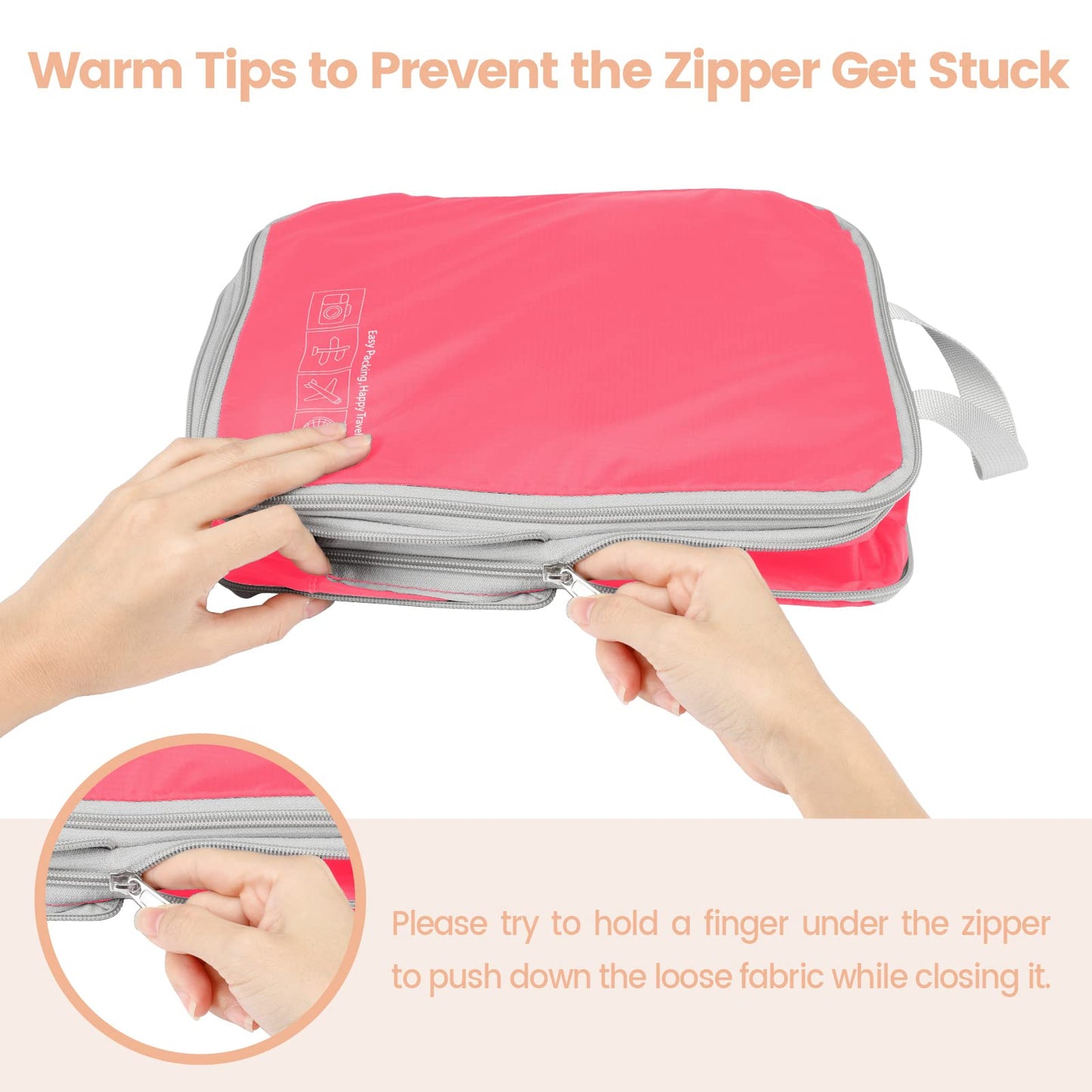 Cambond Compression Packing Cubes for Travel, 4 Pack Luggage Packing Organizers Travel Essentials Bags Compression Cubes for Carry on Suitcases, Watermelon Pink