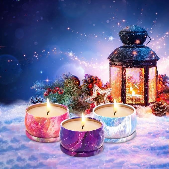 3 Packs Scented Candles Set for Christmas Thanksgiving, Natural Soy Wax Portable Travel Tin Candle, Aromatherapy Gift for Friends Classmates Colleague - Starry Sky