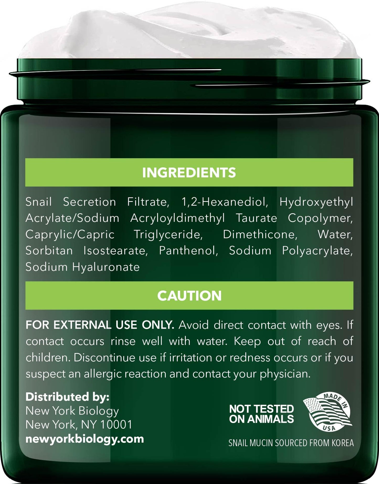 New York Biology 97.5% Korean Snail Mucin Moisturizer - Face Cream 4 Fl Oz - 100 g - Face Moisturizer for Dry Skin - Skin Care Moisturizing and Hydrating Facial Moisturizer