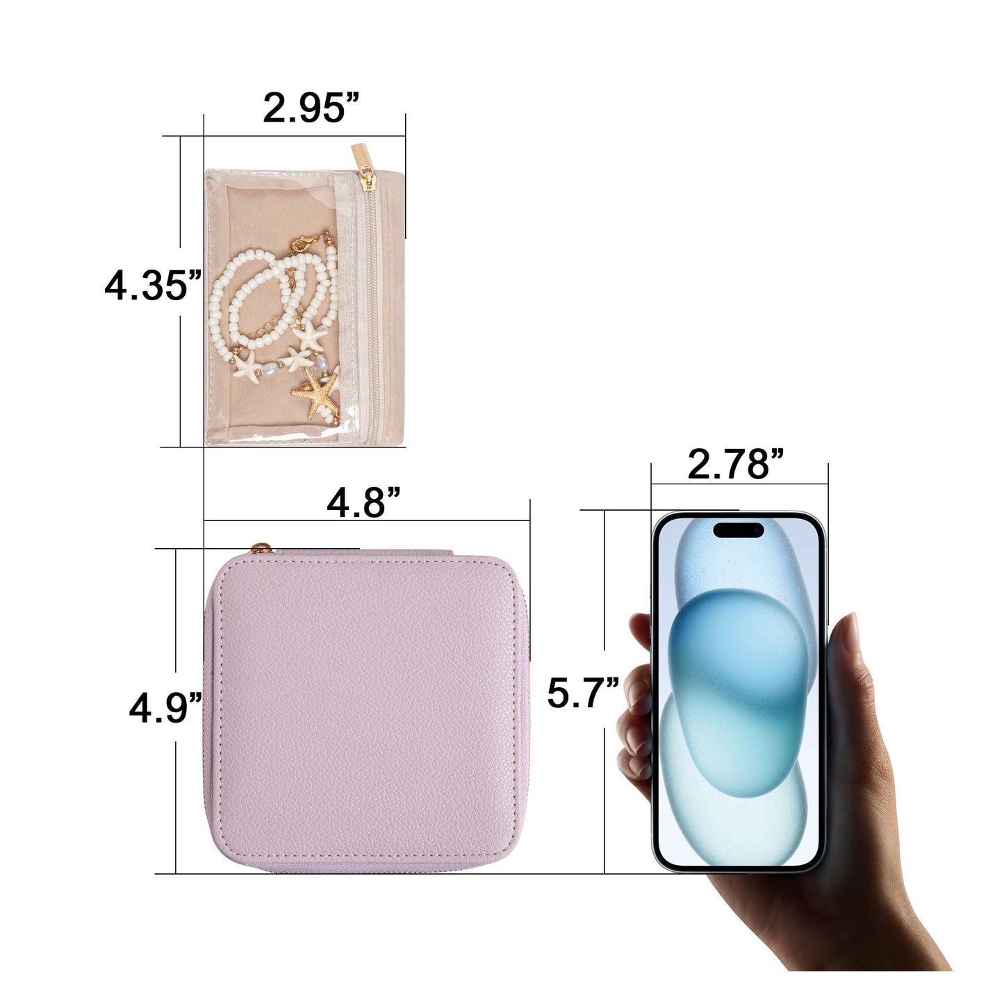 Frebeauty Small Travel Jewelry Box,Travel Jewelry Case with 6 Pouch Bags,Portable Travel Jewelry Organizer,Mini Jewelry Storage,3.35 x 4.9 x 4.8 Inches,Gift Idea for Women Girls (Purple)