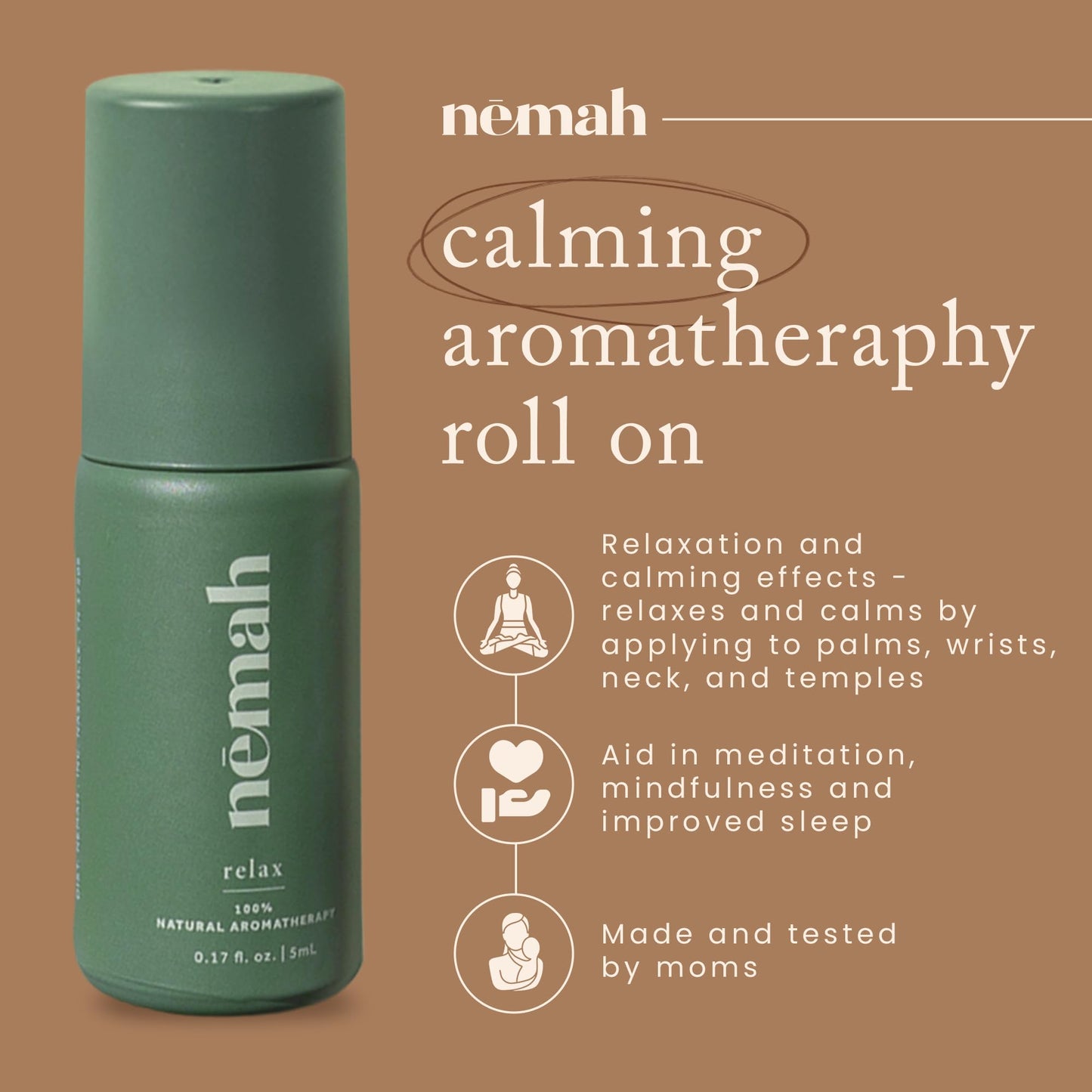 Nemah - Aromatherapy Roll On - Essential Oil Calming Roll On, Natural Calming Blend for Tranquility with Bergamot, Neroli, and Sandalwood - Vegan & Cruelty-Free - 0.17 fl. oz.