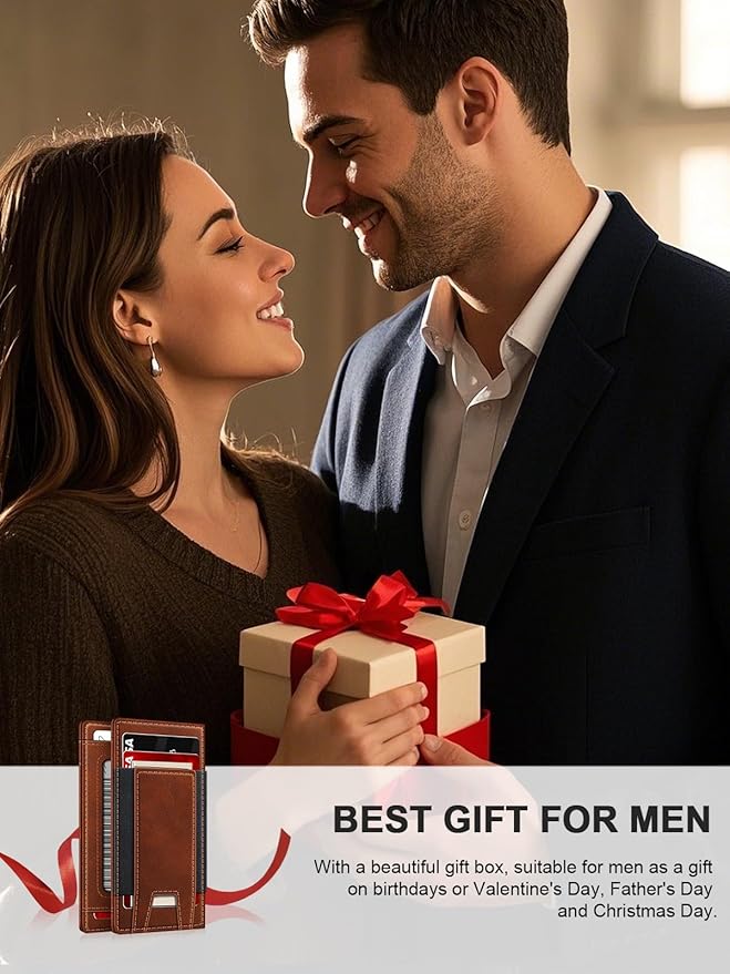 Wallet for Men Slim Leather Wallets for 9-13 Cards, RFID Blocking Thin Card Holder Wallet with ID Window & Stretchable Cash Slot, Minimalist Bifold Small Wallet for Front Pocket, Birthday Gift for Men