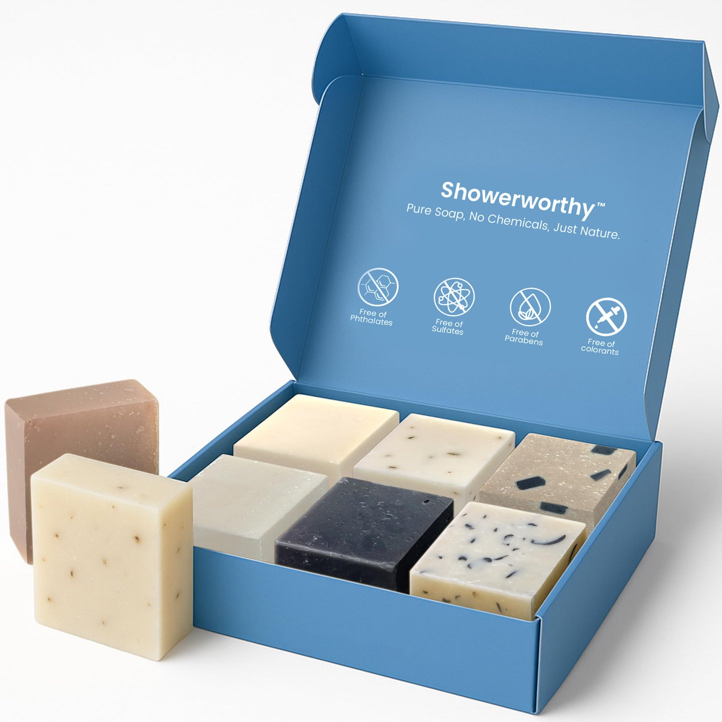 Showerworthy Plant Based Natural Bar Soap Gift Set – 8 Handmade Organic Soap Bars for Men & Women – Cold Process With Essential Oils for Moisturizing Dry & Sensitive Skin 8 Different Scents 5 oz Each