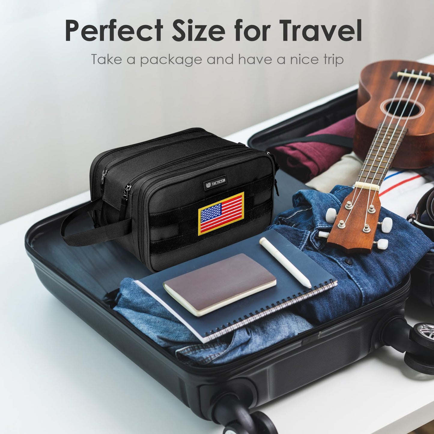 TACTICISM Toiletry Bag for Men - Extra Large Dry Wet Separate Dopp Kit, Tactical Molle Travel Toiletry Bag, Water-Resistant Shaving Bag for Adult, Black