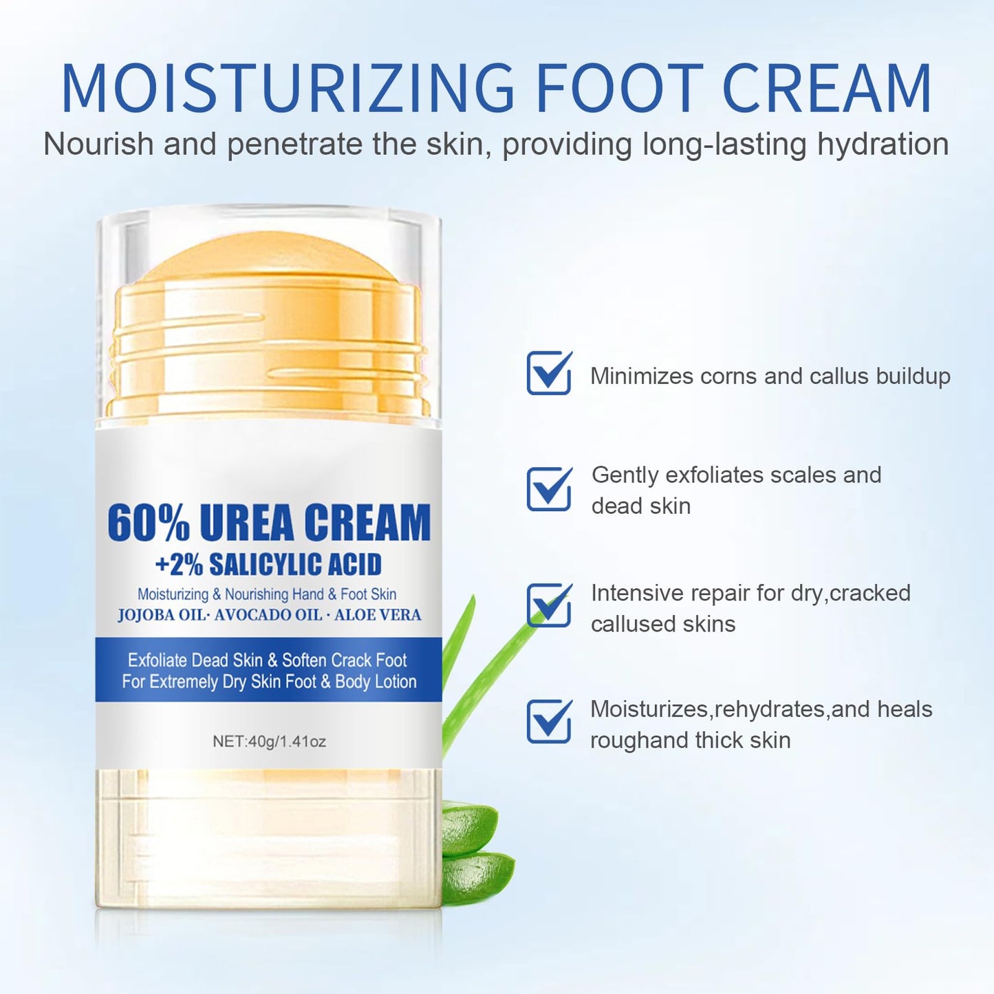 60% Urea Plus 2% Salicylic Acid Foot Balm Stick, 2025 Upgraded Urea Cream Moisturising and Relieves Cracking & Dryness, Natural Formula Cracked Heel Stick Repairs Dry Cracked for Feet and Hand (2PC)