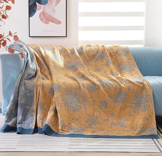 100% Cotton Throw Blanket for Bed Couch,Ultra Soft Boho Quilt Summer Blanket,Floral Printed Farmhouse Decor Bed Sofa Blankets,60"x80" All Season Rustic Throw for Chair