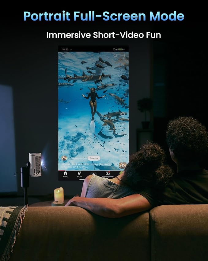 JMGO PicoPlay 1080P Smart Portable Projector, Google TV, 400ISO Lumens, 8W Dolby Digital, 3D-Active, HDR10, Mini Projector with WiFi & Bluetooth for Home, Outdoor, Include Optical Filter