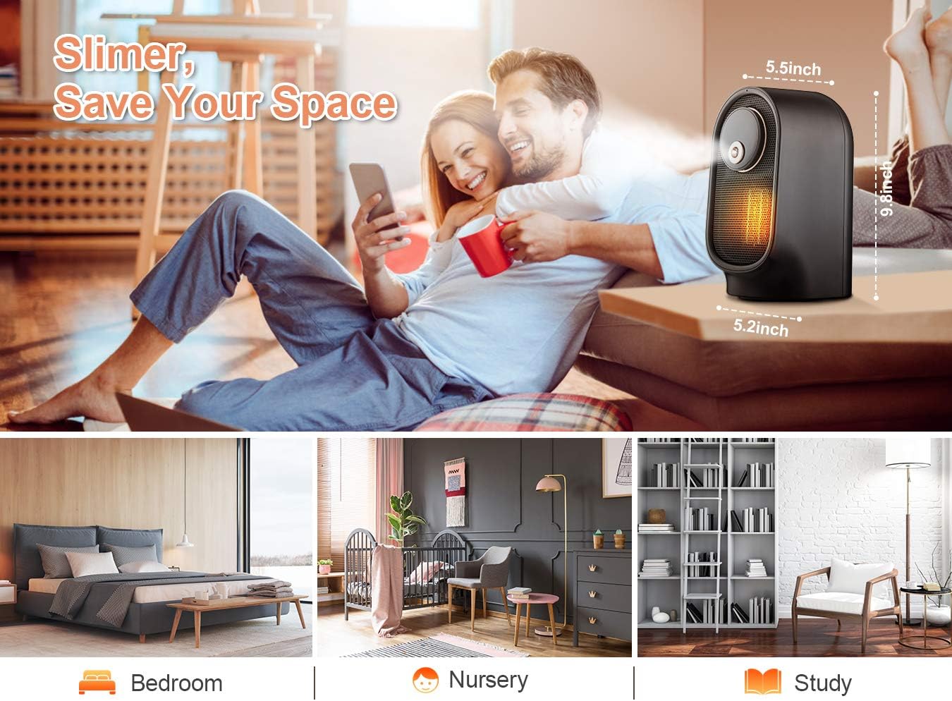 Black+Decker Portable Electric Heater with Humidifier Function, Fast Heating with Widespread Oscillation, Multi-protection, for Office Desk Bedroom Indoor Use