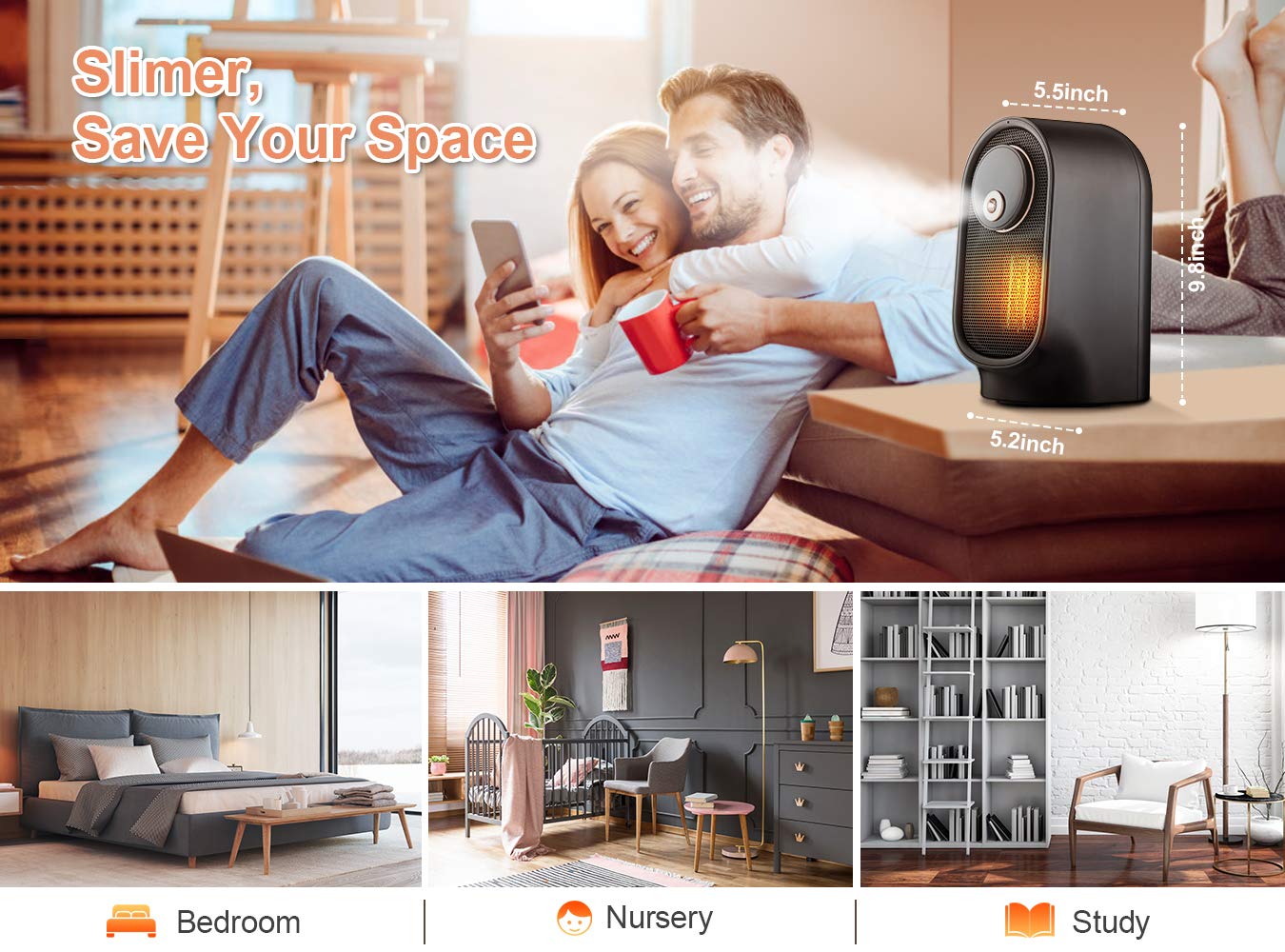 Black+Decker Portable Electric Heater with Humidifier Function, Fast Heating with Widespread Oscillation, Multi-protection, for Office Desk Bedroom Indoor Use