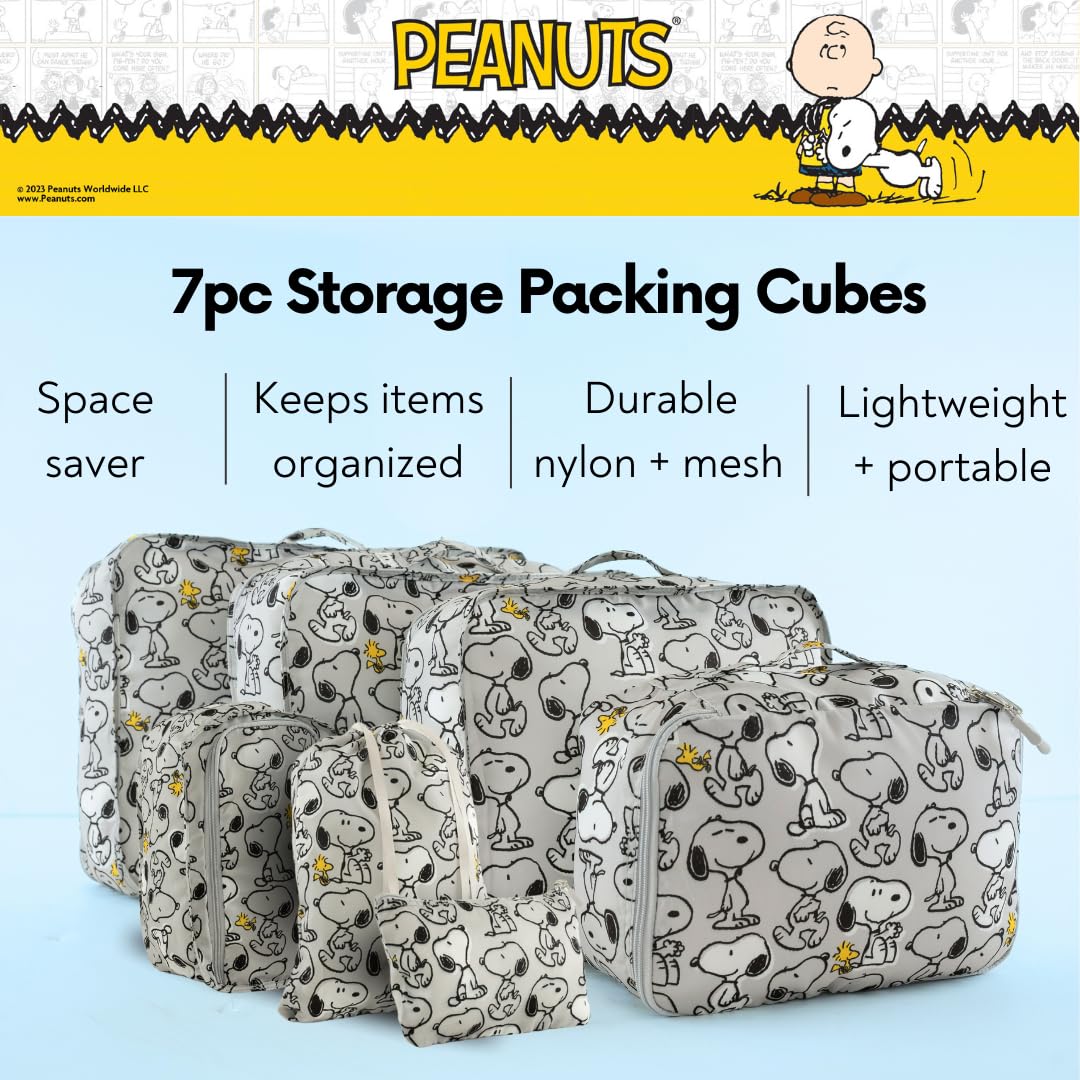 Peanuts Snoopy Beauty 7 Piece Soft Storage Organization Packing Cubes Travel Set (Officially Licensed Product) By Franco Collectibles